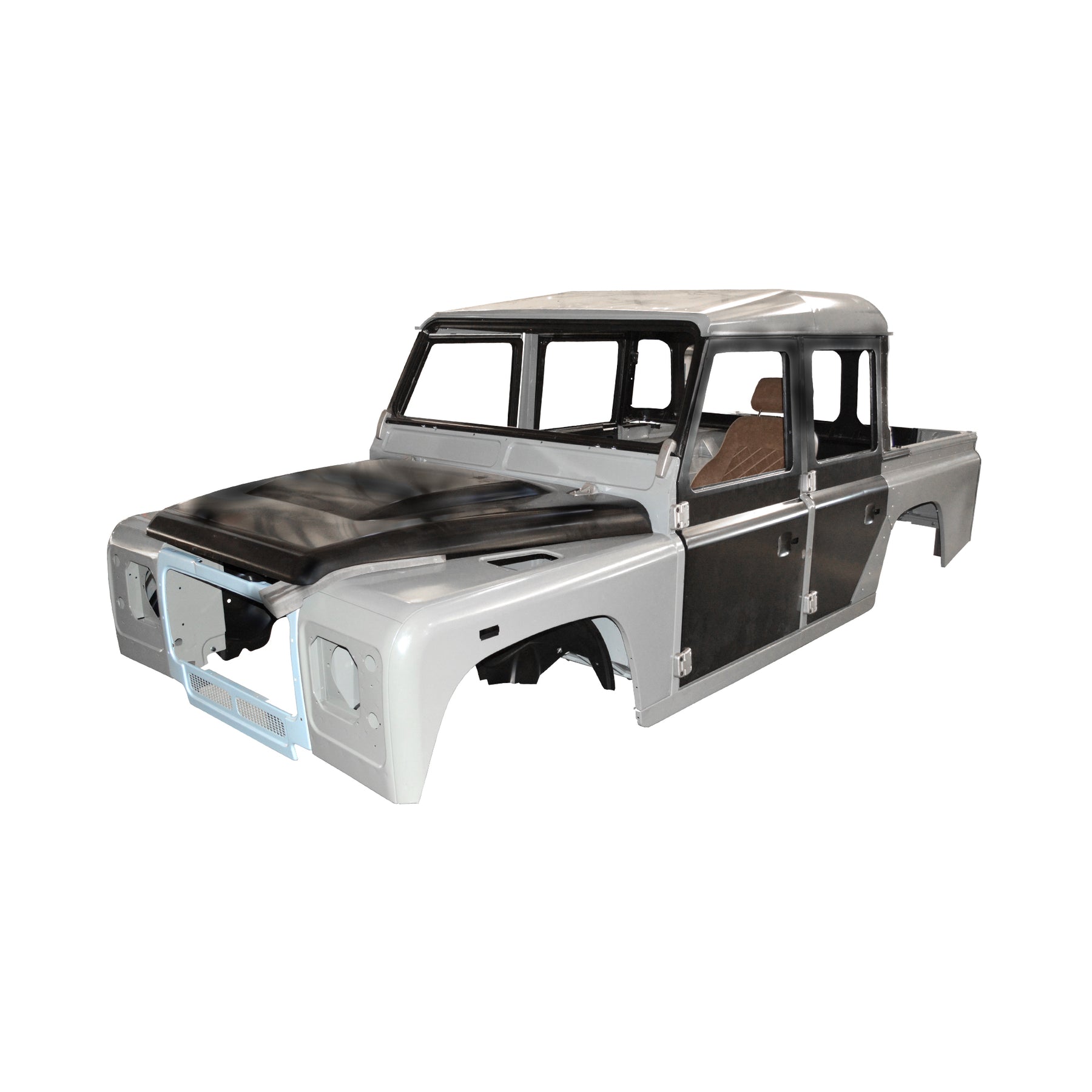 REPLACEMENT DOUBLE ROW PICKUP COMPLETE CAB WITH DOORS, WITH PRIMER, 1998, FOR LAND ROVER DEFENDER 110 TD4, (LHD), (ALUM+STEEL)