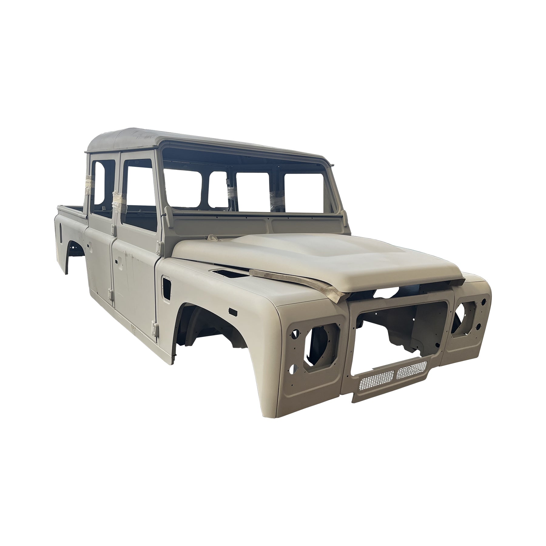 REPLACEMENT DOUBLE ROW PICKUP COMPLETE CAB WITH DOORS, WITH PRIMER, 1998, FOR LAND ROVER DEFENDER 110 TD4, (LHD), (ALUM+STEEL)